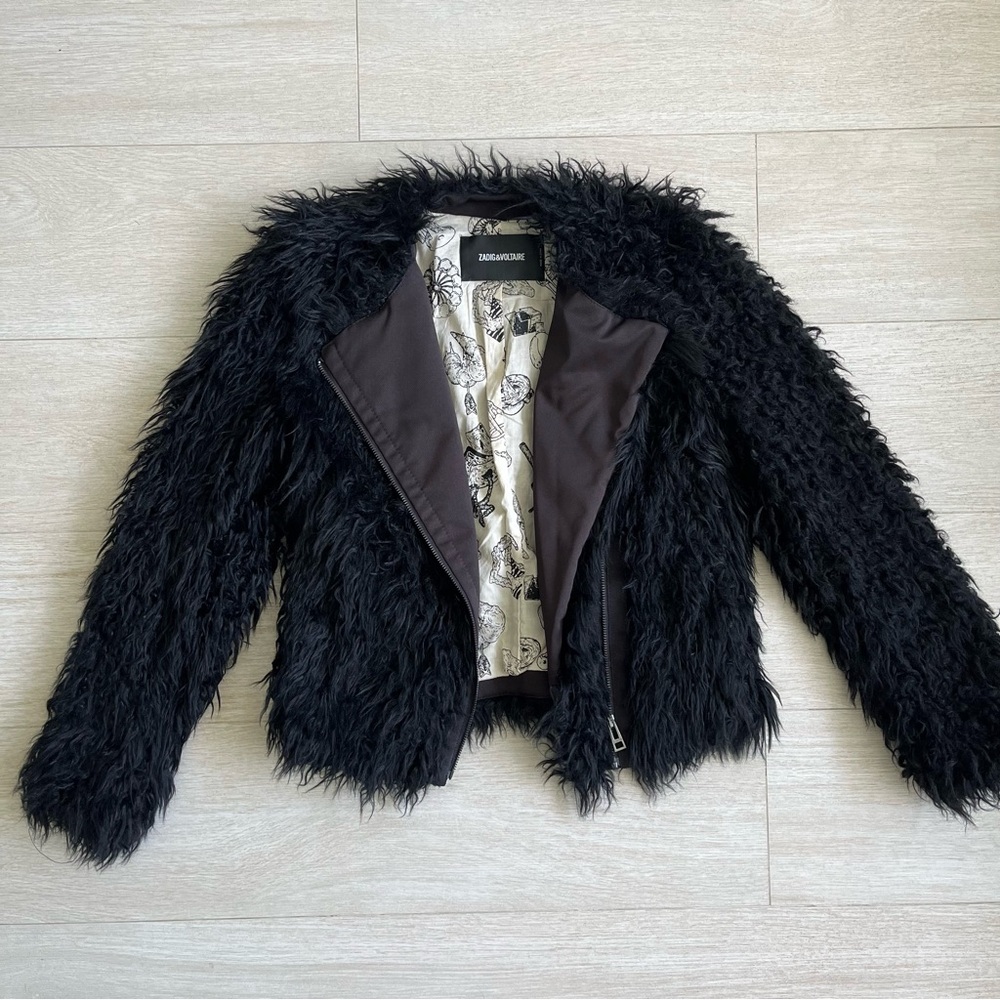 Zadig & Voltaire black Vianna Faux Fur zip jacket coat. Size Small. - Picture 9 of 15